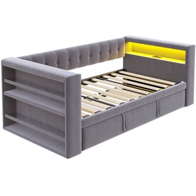 MODENUIT Polsterbett 90/180 X 190 Cm Mit Led, Steckdosen Und Stauraum, Dunkelgrau MODENUIT Polsterbett 90/180 X 190 Cm Mit Led, Steckdosen Und Stauraum, Dunkelgrau
