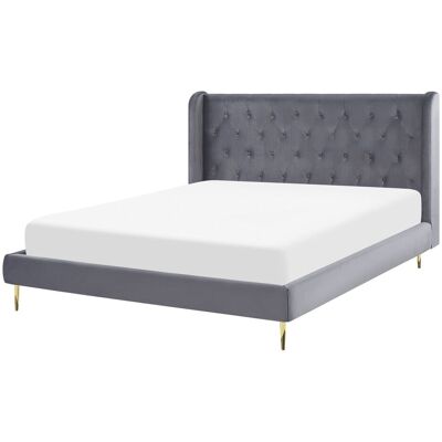 Beliani Bett FORBACH - Grau Velvet Doppel EU-Größe Gestepptes Kopfteil Beliani Bett FORBACH - Grau Velvet Doppel EU-Größe Gestepptes Kopfteil