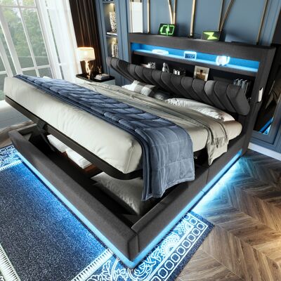 SANS MARQUE Polsterbett Doppelbett – 218x142x112 Cm – 52 Kg – Aus Leinen – Grau – 140x200 Cm Polsterbett Doppelbett – Mit Hydraulischem Stauraum SANS MARQUE Polsterbett Doppelbett – 218x142x112 Cm – 52 Kg – Aus Leinen – Grau – 140x200 Cm Polsterbett Doppelbett – Mit Hydraulischem Stauraum