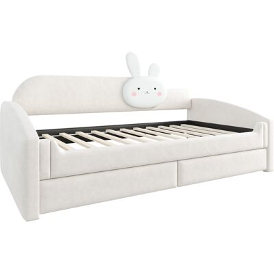 MODENUIT Kinderbett 90 X 200 Cm Mit Stauraum, Led, Beiger Samt, Sofa-bett-design MODENUIT Kinderbett 90 X 200 Cm Mit Stauraum, Led, Beiger Samt, Sofa-bett-design