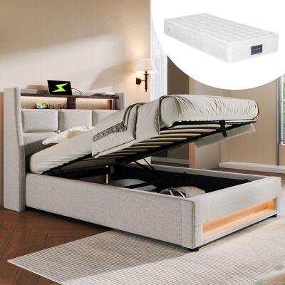 SANS MARQUE Polsterbett – Aus Leinen – 406 Federn Und – Modernes Design Im Vintage-look – Led-beleuchtung: Die Led-beleuchtung – Ladestation Mit SANS MARQUE Polsterbett – Aus Leinen – 406 Federn Und – Modernes Design Im Vintage-look – Led-beleuchtung: Die Led-beleuchtung – Ladestation Mit