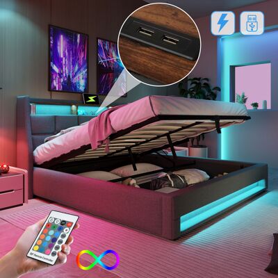 SANS MARQUE Polsterbett – 210x165x117 Cm – 57.6 Kg – Aus Leinen – Modernes Design Im Vintage-look – Led-beleuchtung: Die Led-beleuchtung – Mit Usb 160x200 Cm SANS MARQUE Polsterbett – 210x165x117 Cm – 57.6 Kg – Aus Leinen – Modernes Design Im Vintage-look – Led-beleuchtung: Die Led-beleuchtung – Mit Usb 160x200 Cm