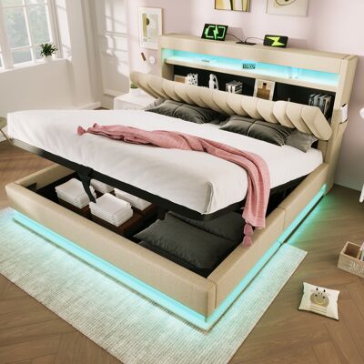 SANS MARQUE Polsterbett Doppelbett – 218x182x112 Cm – 63.5 Kg – Aus Leinen – Beige – 180x200 Cm Polsterbett Doppelbett – Mit Hydraulischem Stauraum SANS MARQUE Polsterbett Doppelbett – 218x182x112 Cm – 63.5 Kg – Aus Leinen – Beige – 180x200 Cm Polsterbett Doppelbett – Mit Hydraulischem Stauraum