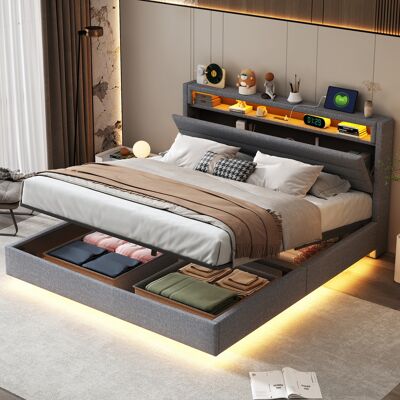 SANS MARQUE Polsterbett – 214x161x110 Cm – 40 Kg – Aus Gepolstert – Multifunktionales Nachttischdesign- Dieses – Mit Farbwechselnden Led-leuchten – 160x200 Cm SANS MARQUE Polsterbett – 214x161x110 Cm – 40 Kg – Aus Gepolstert – Multifunktionales Nachttischdesign- Dieses – Mit Farbwechselnden Led-leuchten – 160x200 Cm