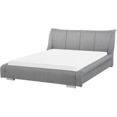BELIANI Polsterbett Leinenoptik Grau 180 X 200 Cm Mit Lattenrost Gebogenes Kopfteil Ziernähten Modern BELIANI Polsterbett Leinenoptik Grau 180 X 200 Cm Mit Lattenrost Gebogenes Kopfteil Ziernähten Modern