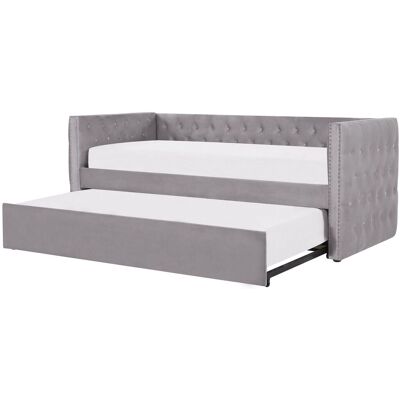 BELIANI Tagesbett Grau Samtstoff 90x200 Cm Mit Lattenrost Nieten Modern Glamour BELIANI Tagesbett Grau Samtstoff 90x200 Cm Mit Lattenrost Nieten Modern Glamour