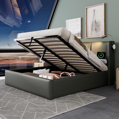 SANS MARQUE Polsterbett Doppelbett Stauraum Bettkasten Leselicht – 46 Kg, Aus Pu, Kopfteil Mit Leselampe – 206×165×107 Cm – Integrierte Ladefunktion SANS MARQUE Polsterbett Doppelbett Stauraum Bettkasten Leselicht – 46 Kg, Aus Pu, Kopfteil Mit Leselampe – 206×165×107 Cm – Integrierte Ladefunktion