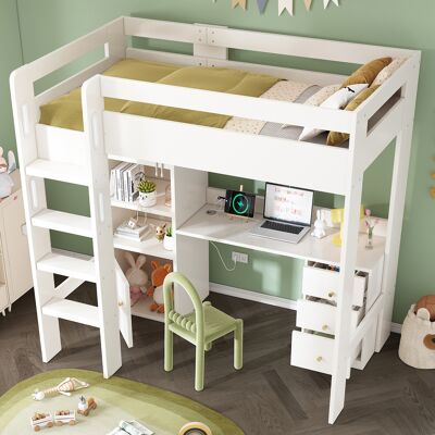 SANS MARQUE Kinderbett Hochbett – 206x108x175 Cm – 105.2 Kg – Aus Spanplatte – Weiß – Mit Usb-c Schreibtisch – Kleiderschrank Und Aktenschrank – Ohne Matratze SANS MARQUE Kinderbett Hochbett – 206x108x175 Cm – 105.2 Kg – Aus Spanplatte – Weiß – Mit Usb-c Schreibtisch – Kleiderschrank Und Aktenschrank – Ohne Matratze