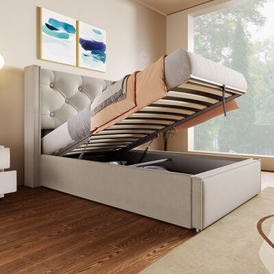SANS MARQUE Hydraulisch Einzelbett Polsterbett 90x200cm,bett Mit Lattenrost Aus Metallrahmen, Modernes Bettgestell Mit Stauraum, Baumwolle, Hellgrau SANS MARQUE Hydraulisch Einzelbett Polsterbett 90x200cm,bett Mit Lattenrost Aus Metallrahmen, Modernes Bettgestell Mit Stauraum, Baumwolle, Hellgrau