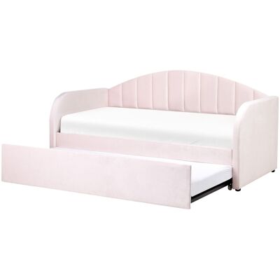 Beliani Pastellrosa Samtvelldes Schlafsofa - Kinder- und Gästezimmer Beliani Pastellrosa Samtvelldes Schlafsofa - Kinder- und Gästezimmer