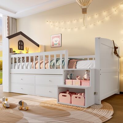 SANS MARQUE Halbhohes Bett – 214x124,5x120 Cm – 63 Kg – Aus Kiefer – Mit 4 Schubladen – Led-beleuchtung: Die Integrierte – Großzügiger Stauraum – Ohne Matratze SANS MARQUE Halbhohes Bett – 214x124,5x120 Cm – 63 Kg – Aus Kiefer – Mit 4 Schubladen – Led-beleuchtung: Die Integrierte – Großzügiger Stauraum – Ohne Matratze