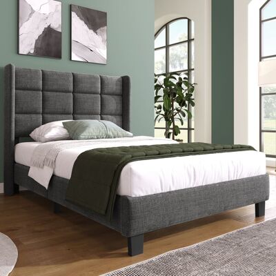 SANS MARQUE Modernes Design Polsterbett Mit Seinem Gepolstertes Kopfteil Einzelbett Mit Lattenrost, 90x200cm ,in Grau Leinen, Mittelfest (ohne Matratze) SANS MARQUE Modernes Design Polsterbett Mit Seinem Gepolstertes Kopfteil Einzelbett Mit Lattenrost, 90x200cm ,in Grau Leinen, Mittelfest (ohne Matratze)