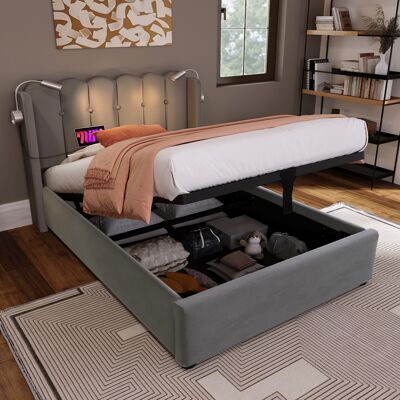 SANS MARQUE Polsterbett Einzelbett Leselicht Mit Ladefunktion Kopfteil Stauraum Bettgestell Samt Jugendbett 90x200 Mit Lattenrost,grau(ohne Matratze) SANS MARQUE Polsterbett Einzelbett Leselicht Mit Ladefunktion Kopfteil Stauraum Bettgestell Samt Jugendbett 90x200 Mit Lattenrost,grau(ohne Matratze)