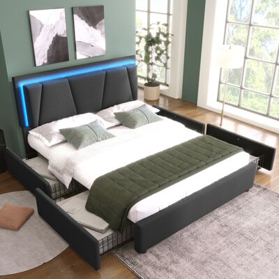 SANS MARQUE Polsterbett – 207x149x102 Cm – 42 Kg – Aus Holz – Mit 4 Schubladen – Höhenverstellbarem Kopfteil – Led-beleuchtung: Die Led-beleuchtung SANS MARQUE Polsterbett – 207x149x102 Cm – 42 Kg – Aus Holz – Mit 4 Schubladen – Höhenverstellbarem Kopfteil – Led-beleuchtung: Die Led-beleuchtung