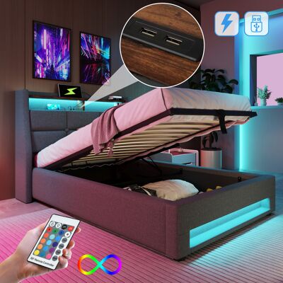 SANS MARQUE Polsterbett – 210x95x117 Cm – 41 Kg – Aus Leinen – Modernes Design Im Vintage-look – Led-beleuchtung: Die Led-beleuchtung – Mit Usb 90x200 Cm SANS MARQUE Polsterbett – 210x95x117 Cm – 41 Kg – Aus Leinen – Modernes Design Im Vintage-look – Led-beleuchtung: Die Led-beleuchtung – Mit Usb 90x200 Cm