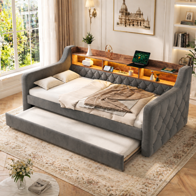 KELLANY Platzsparendes Sofa-bett 90x190 Cm Aus Samt Mit Stauraum, Led-ambiente & Usb-c-anschluss, 12 Lattenroste & Stabiler Metall-holz-rahmen – Für Schlafzimmer, Gästezimmer Oder Jugendzim.gray KELLANY Platzsparendes Sofa-bett 90x190 Cm Aus Samt Mit Stauraum, Led-ambiente & Usb-c-anschluss, 12 Lattenroste & Stabiler Metall-holz-rahmen – Für Schlafzimmer, Gästezimmer Oder Jugendzim.gray