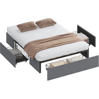OEM Gepolstertes Doppelbett Mit Bettkasten Und 3 Schubladen Für Das Schlafzimmer, Grau OEM Gepolstertes Doppelbett Mit Bettkasten Und 3 Schubladen Für Das Schlafzimmer, Grau