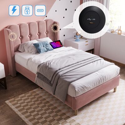 SANS MARQUE Polsterbett Einzelbett Mit Usb Typ C Ladefunktion, Bettgestell Mit Lattenrost , Gepolstertes Bett In Rosa,90 X 200 Cm Bettrahmen Jugendbett Für Schlafzimmer Gästezimmer-samt SANS MARQUE Polsterbett Einzelbett Mit Usb Typ C Ladefunktion, Bettgestell Mit Lattenrost , Gepolstertes Bett In Rosa,90 X 200 Cm Bettrahmen Jugendbett Für Schlafzimmer Gästezimmer-samt