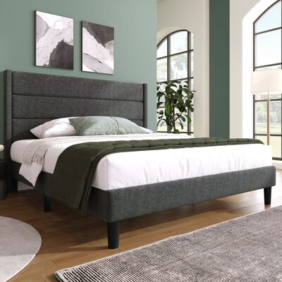 SANS MARQUE Polsterbett 140 X 200 Cm, Bettgestell Mit Lattenrost & Kopfteil, Gepolstertes Doppelbett, Textilbezug Leinen In Dunkelgrau, Zeitloses Modernes Design, Jugendbett SANS MARQUE Polsterbett 140 X 200 Cm, Bettgestell Mit Lattenrost & Kopfteil, Gepolstertes Doppelbett, Textilbezug Leinen In Dunkelgrau, Zeitloses Modernes Design, Jugendbett