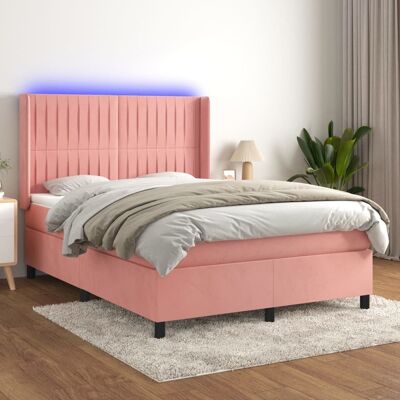 vidaXL Rosa Samt Boxspringbett mit Matratze & LED - Bettart vidaXL Rosa Samt Boxspringbett mit Matratze & LED - Bettart