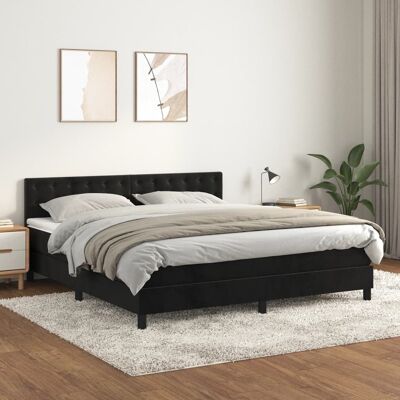 vidaXL Schwarzes Samtbett 180x200 cm - Bett vidaXL Schwarzes Samtbett 180x200 cm - Bett