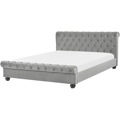Beliani Bett AVALLON - Super King Size Bett - Samt Grau Beliani Bett AVALLON - Super King Size Bett - Samt Grau