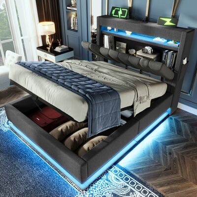 SANS MARQUE Polsterbett Einzelbett – 218x92x112 Cm – 45.5 Kg – Aus Leinen – Grau – 90x200 Cm Polsterbett Einzelbett – Mit Hydraulischem Stauraum SANS MARQUE Polsterbett Einzelbett – 218x92x112 Cm – 45.5 Kg – Aus Leinen – Grau – 90x200 Cm Polsterbett Einzelbett – Mit Hydraulischem Stauraum