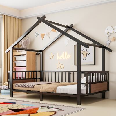OEM Kinderbett Aus Metall In Hausform, 90 X 200 Cm, Mit Sicherheitsgitter, Dachdesign Und Dekorativem Rahmen OEM Kinderbett Aus Metall In Hausform, 90 X 200 Cm, Mit Sicherheitsgitter, Dachdesign Und Dekorativem Rahmen