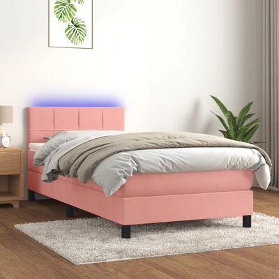 vidaXL Rosa Samt Bett mit LED 90x190 cm vidaXL Rosa Samt Bett mit LED 90x190 cm