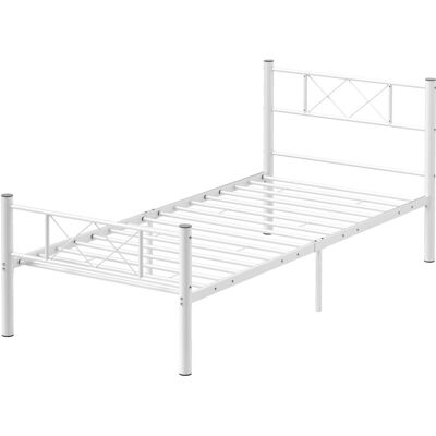 OEM Einzelbettgestell Mit Hohem Kopfteil, Leichte Montage, Stauraum Unter Dem Bett, Stahl, Weiß OEM Einzelbettgestell Mit Hohem Kopfteil, Leichte Montage, Stauraum Unter Dem Bett, Stahl, Weiß