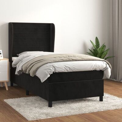 vidaXL Schwarzes Samtbett mit Verstellbarem Kopfteil - Bett vidaXL Schwarzes Samtbett mit Verstellbarem Kopfteil - Bett