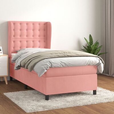 vidaXL Rosa Samt-Einzelbett mit Matratze - Bett vidaXL Rosa Samt-Einzelbett mit Matratze - Bett
