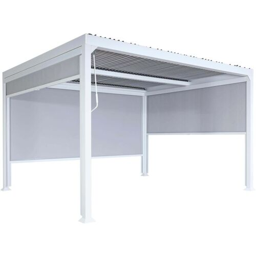 Alu Pergola HHG 789 mit 3x Seitenwand, Lamellen-Pavillon, stabiles 8cm-Metall-Gestell 3x3,7m weiß