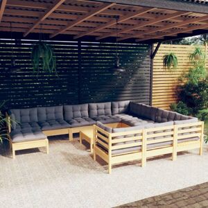 12-tlg. Garten-lounge-set Mit Grauen Kissen Kiefernholz Vidaxl 12-tlg. Garten-lounge-set Mit Grauen Kissen Kiefernholz Vidaxl