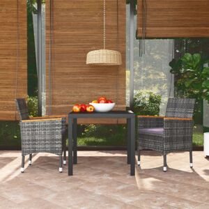 3-tlg. Garten-essgruppe Mit Kissen Poly Rattan Grau - Vidaxl 3-tlg. Garten-essgruppe Mit Kissen Poly Rattan Grau - Vidaxl