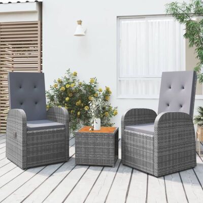 Vidaxl 3 Piece Garden Lounge Set Grey Poly Rattan&solid Wood Acacia Vidaxl 3 Piece Garden Lounge Set Grey Poly Rattan&solid Wood Acacia