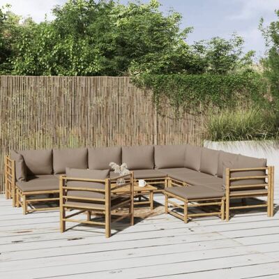12-tlg. Garten-lounge-set Mit Kissen Taupe Bambus Vidaxl 12-tlg. Garten-lounge-set Mit Kissen Taupe Bambus Vidaxl