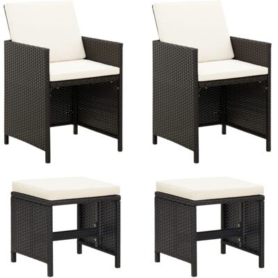 4-tlg. Gartenstuhl Und Hocker Set Poly Rattan Schwarz - Vidaxl 4-tlg. Gartenstuhl Und Hocker Set Poly Rattan Schwarz - Vidaxl