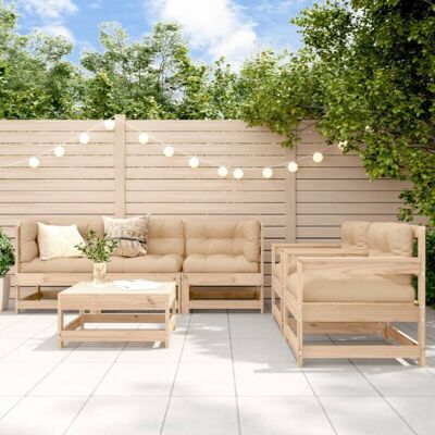vidaXL - 6-Stück - Kiefernholz - Beige-Kissen - Garten-Lounge-Set vidaXL - 6-Stück - Kiefernholz - Beige-Kissen - Garten-Lounge-Set