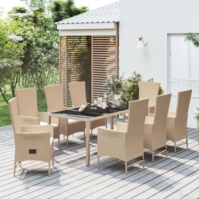 9-tlg. Garten-essgruppe Mit Kissen Beige Poly Rattan Vidaxl 9-tlg. Garten-essgruppe Mit Kissen Beige Poly Rattan Vidaxl