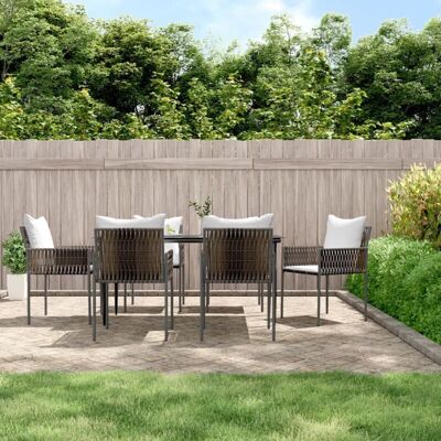 7-tlg. Garten-essgruppe Mit Kissen Poly Rattan Und Stahl - Vidaxl 7-tlg. Garten-essgruppe Mit Kissen Poly Rattan Und Stahl - Vidaxl