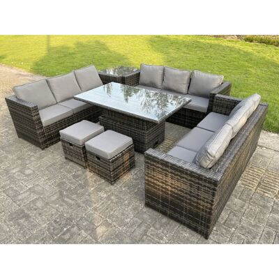 11 Sitzer Outdoor Rattan Sofa Set Lounge Einstellbare Steigende Beistelltische Stühle Fußhocker Dunkelgrau Gemischt - Fimous 11 Sitzer Outdoor Rattan Sofa Set Lounge Einstellbare Steigende Beistelltische Stühle Fußhocker Dunkelgrau Gemischt - Fimous