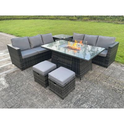 Fimous 8-Sitzer Outdoor Rattan Gas Feuerstelle Sets Heizung Lounge Fußhocker Fimous 8-Sitzer Outdoor Rattan Gas Feuerstelle Sets Heizung Lounge Fußhocker