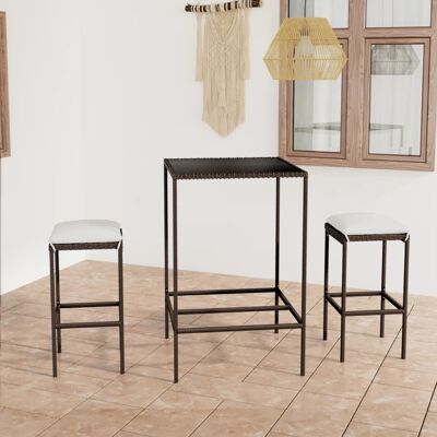MINKUROW Vidaxl 3-tlg. Gartenbar-set Mit Kissen Poly Rattan Braun MINKUROW Vidaxl 3-tlg. Gartenbar-set Mit Kissen Poly Rattan Braun