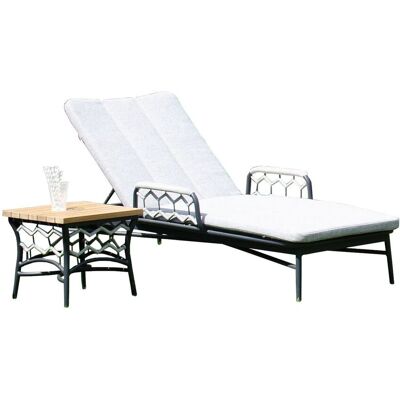 Lounge-liege Yale Mit Beistelltisch Teak/aluminium Mit Polyrope Silbergrau Mit Auflage - Sonnenpartner Lounge-liege Yale Mit Beistelltisch Teak/aluminium Mit Polyrope Silbergrau Mit Auflage - Sonnenpartner