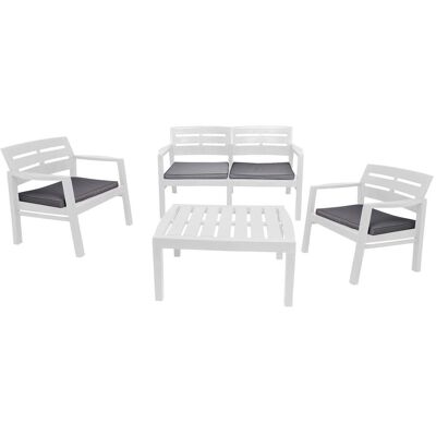 Outdoor-lounge-set Massa, Gartengarnitur Mit 2 Sesseln, 1 Sofa Und 1 Couchtisch, Innen- Und Außensitzgruppe Mit Kissen, 100 % Made In Italy, Weiß - Dmora Outdoor-lounge-set Massa, Gartengarnitur Mit 2 Sesseln, 1 Sofa Und 1 Couchtisch, Innen- Und Außensitzgruppe Mit Kissen, 100 % Made In Italy, Weiß - Dmora