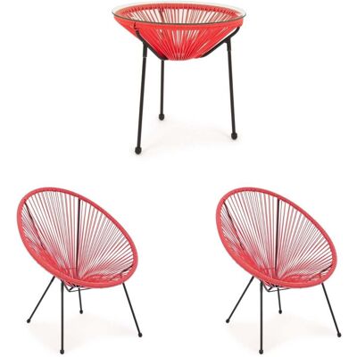 YES EVERYDAY Moderne Lounge Set 'parker' Mit Sesseln Und Couchtisch Aus Synthetischem Seil Für Garten Und Veranda -couchtisch + 2 Sessel / Rot YES EVERYDAY Moderne Lounge Set 'parker' Mit Sesseln Und Couchtisch Aus Synthetischem Seil Für Garten Und Veranda -couchtisch + 2 Sessel / Rot