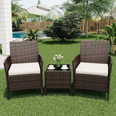 GARVEE Balkonmöbel Set,3-teiliges Wetterfestes Gartenmöbel-set Aus Pe-rattan – 2 Bequeme Sessel Mit Weichen Polstern & 1 Glastisch – Stilvolle Outdoor-loungemöbel Für Terrasse, Balkon, Veranda, Pool GARVEE Balkonmöbel Set,3-teiliges Wetterfestes Gartenmöbel-set Aus Pe-rattan – 2 Bequeme Sessel Mit Weichen Polstern & 1 Glastisch – Stilvolle Outdoor-loungemöbel Für Terrasse, Balkon, Veranda, Pool