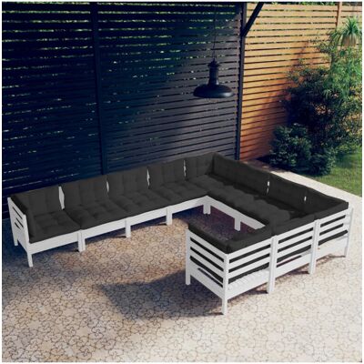 vidaXL Gartenmöbel-Set - 10 St. Weißes Kiefernholz Modular Outdoor Lounge vidaXL Gartenmöbel-Set - 10 St. Weißes Kiefernholz Modular Outdoor Lounge