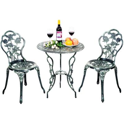 3tlg. Antik Bistroset Sitzgruppe Balkonset Gartenset Sitzgarnitur Gartengarnitur Gartenmoebel Bistrotisch Gartentisch Mit 2 Stuehle Aluminiumguss Grün - Costway 3tlg. Antik Bistroset Sitzgruppe Balkonset Gartenset Sitzgarnitur Gartengarnitur Gartenmoebel Bistrotisch Gartentisch Mit 2 Stuehle Aluminiumguss Grün - Costway
